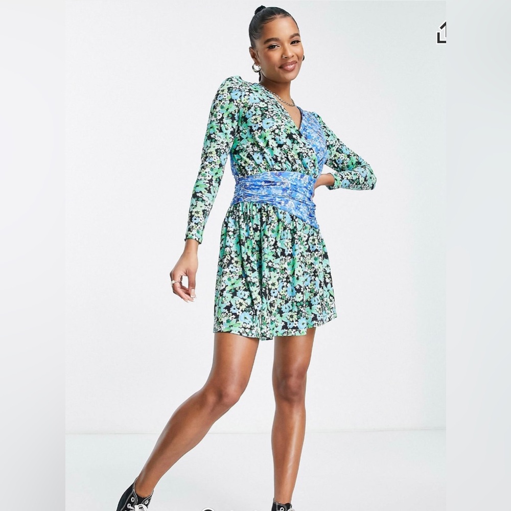 River Island Petite floral mix mini wrap dress US 12